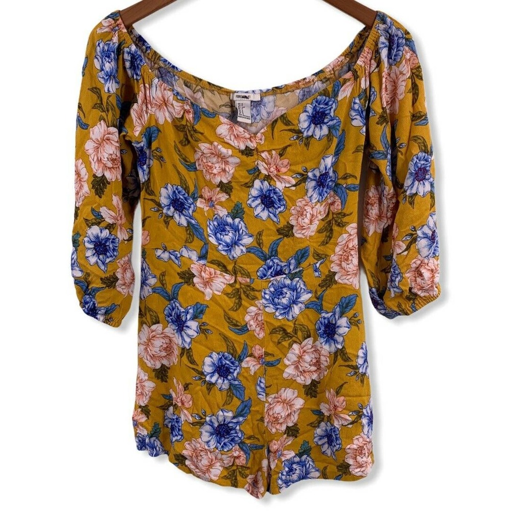Forever 21 Yellow Floral Romper Small